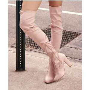 Lulus Satin Over The Knee Boots Womens 7.5 Pale Pink Champagne